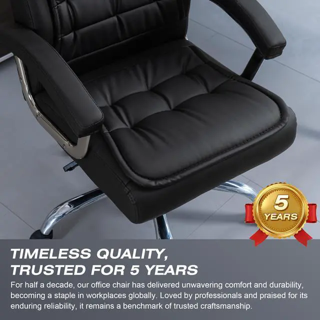 Alt view image 5 of 6 - Executive Office Chair Adjustable Leather Chair, High Back Swivel Office Desk Chair with Padded, Armrest 350lbs Load-Bearing Spring Seat Computer Desk Chair for Home Office, Black