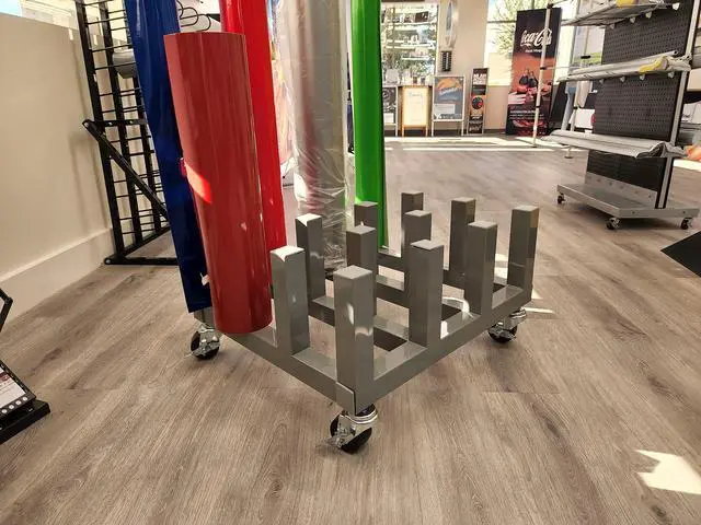 Alt view image 2 of 3 - Heavy Duty Media Roll Mover Mobile Storage Cart Rack Holds 16 Rolls Gray