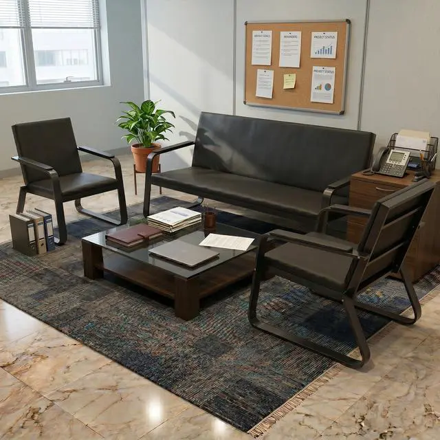 Alt view image 2 of 7 - 3-Seat Waiting Room Bench with Armrest PU Leather Office Waiting Room Furniture, Office Guest Seating Lobby Conference Reception Chair for Airport Clinic Hospital