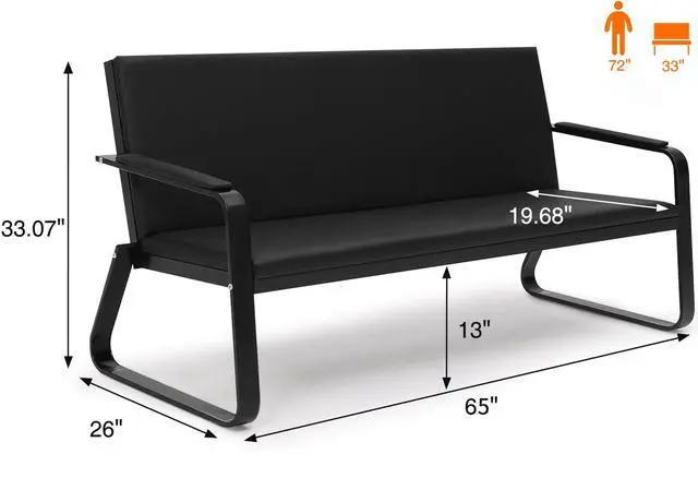Alt view image 3 of 7 - 3-Seat Waiting Room Bench with Armrest PU Leather Office Waiting Room Furniture, Office Guest Seating Lobby Conference Reception Chair for Airport Clinic Hospital