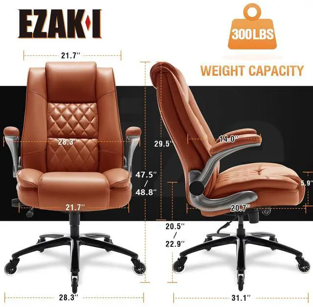 Alt view image 3 of 7 - High Back Office Chair, Ergonomic Executive Computer Desk Chair | Flip Arms, Adjustable Built-in Lumbar Support, Thick Padded, Strong Metal Base, Quiet Wheels Work Chairs for Long Hours
