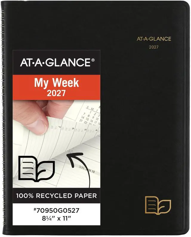 Main image of 2027 Appointment Book Planner, Weekly & Monthly, 8.25" x 11", Quarter-Hourly, Recycled, Black (70950G0527)