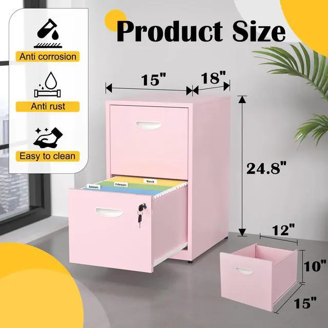 Alt view image 3 of 7 - 2 Drawer File Cabinets,Metal Office File Cabinet with Lock,Pink | Filing Cabinets for Home Office,Vertical Modern File Cabinet Office Two Drawers for Hanging Letter,Assembly Required