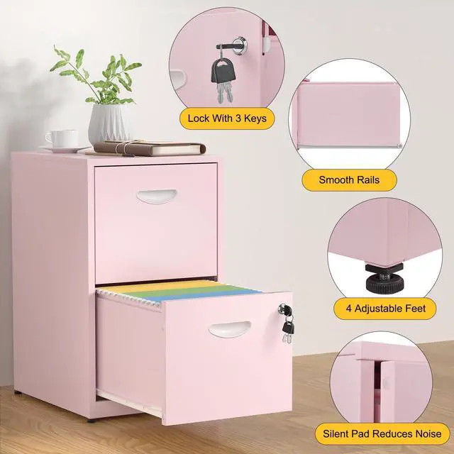 Alt view image 5 of 7 - 2 Drawer File Cabinets,Metal Office File Cabinet with Lock,Pink | Filing Cabinets for Home Office,Vertical Modern File Cabinet Office Two Drawers for Hanging Letter,Assembly Required