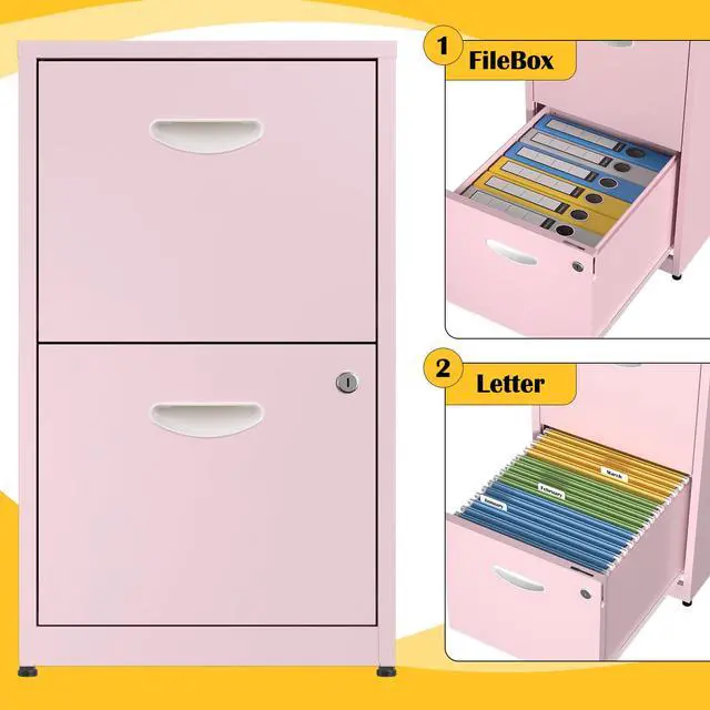 Alt view image 7 of 7 - 2 Drawer File Cabinets,Metal Office File Cabinet with Lock,Pink | Filing Cabinets for Home Office,Vertical Modern File Cabinet Office Two Drawers for Hanging Letter,Assembly Required