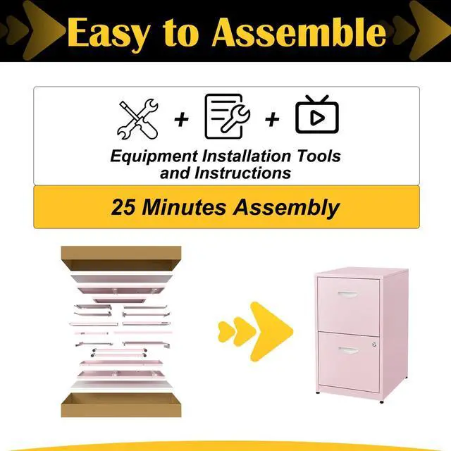 Alt view image 6 of 7 - 2 Drawer File Cabinets,Metal Office File Cabinet with Lock,Pink | Filing Cabinets for Home Office,Vertical Modern File Cabinet Office Two Drawers for Hanging Letter,Assembly Required