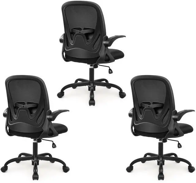 Main image of 3-Pack Office Chair Ergonomic Desk Chair with Flip up Armrests Swivel Breathable Desk Mesh Computer Chair with Adjustable Lumbar Support and Height for Conference Room (Black)