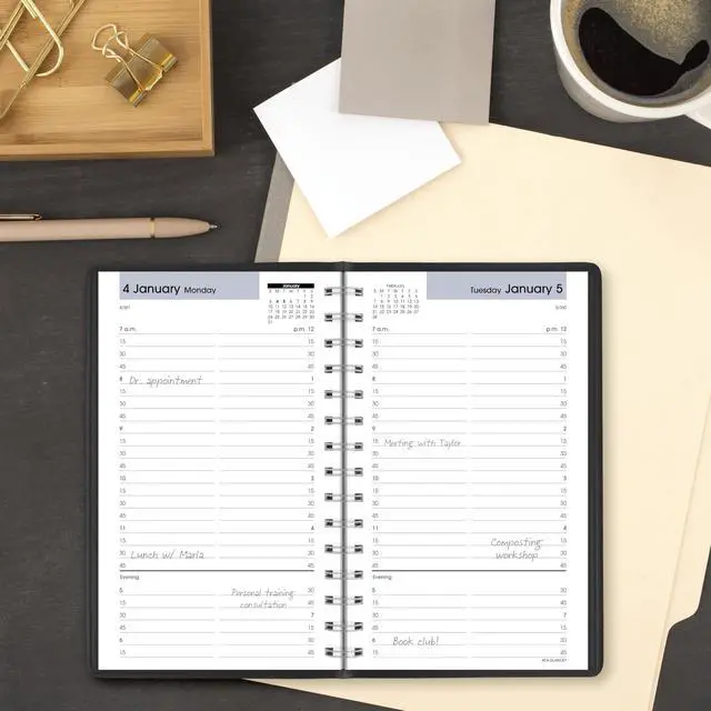 Alt view image 2 of 7 - 2027 Appointment Book Planner, Daily, 5" x 8", Quarter-Hourly, DayMinder, Black (G1000027)