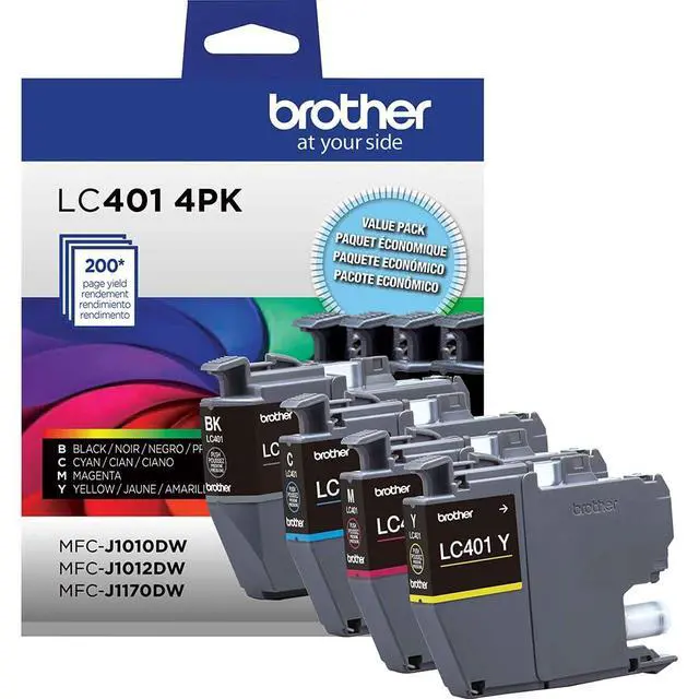Alt view image 2 of 7 - Genuine LC401 4-Pack Color Standard Yield Ink Cartridge (Black, Cyan, Magenta, Yellow) Bundle with Deco Essentials Printer eBook for MFC-J1010DW, MFC-J1170DW