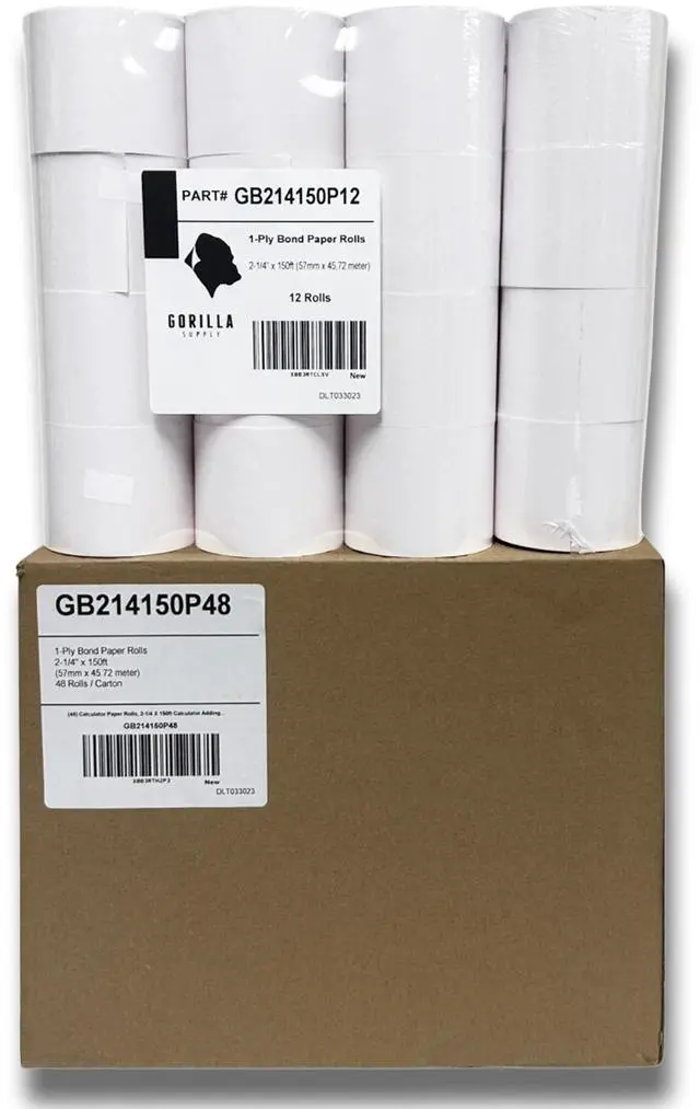 Main image of 2 1/4 in x 150 ft Bond Paper Rolls, 2.25" x 150' Adding Machine Tape, 1-Ply Receipt Paper Rolls for El-1750 1801 P23, BPA Free, 48 Rolls