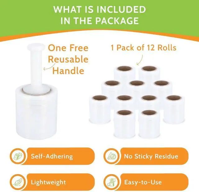 Alt view image 4 of 7 - PSBM Mini Stretch Film/Wrap with Plastic Handle 5" x 1000' 50 GA 12 Rolls | Wrap with Plastic Handle, Industrial Strength Clear Shrink / Plastic Wrap for Moving, Packing, Shipping, Bundling & Storage