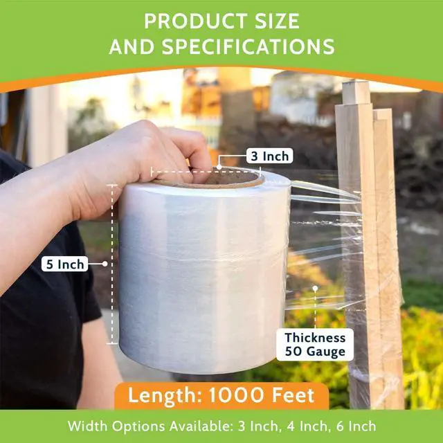 Alt view image 5 of 7 - PSBM Mini Stretch Film/Wrap with Plastic Handle 5" x 1000' 50 GA 12 Rolls | Wrap with Plastic Handle, Industrial Strength Clear Shrink / Plastic Wrap for Moving, Packing, Shipping, Bundling & Storage