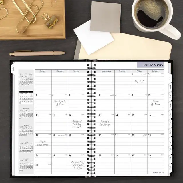 Alt view image 2 of 6 - 2027 Planner, Monthly, 14-Month Dec-Jan, 8" x 11.75", Tabbed, Hardcover, DayMinder, Black (G470H0027)