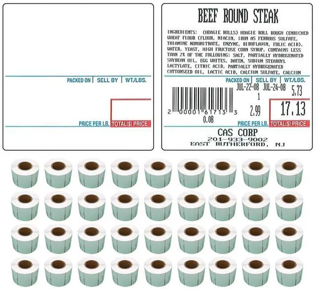 Main image of Labels LST-8020 Thermal 36 Rolls - 18,000 Labels 58 x 60mm Printer Printing Scale Compatible with CAS LP-1000 CL-5000 CL-5500 CL-7200, Easy Weigh LS-100, VisionTech DLP-300 (8020, 36 Rolls)