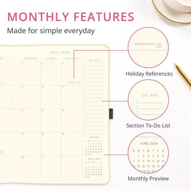 Alt view image 4 of 7 - Stripes 18 Month Planner | July 2026 Dec. 2027 | Hardbound Planner with Monthly Tabs | Holidays & Reminder Stickers 6 x 8