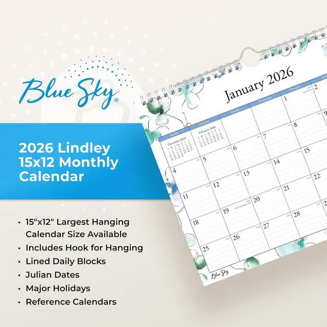 Alt view image 5 of 5 - 2026 Monthly Wall Calendar, 11"x8.75", Lindley | January 2026 - December 2026, Durable Twin Wire Binding, For Home, Office And Classrooms