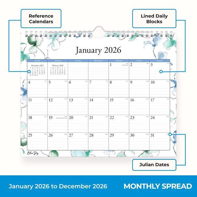 Alt view image 4 of 5 - 2026 Monthly Wall Calendar, 11"x8.75", Lindley | January 2026 - December 2026, Durable Twin Wire Binding, For Home, Office And Classrooms