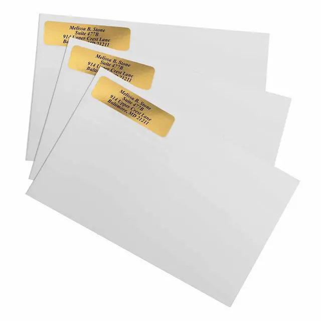 Alt view image 3 of 5 - Gold Foil Personalized Return Address Labels with Elegant Dispenser - Roll of 250 Custom Stickers