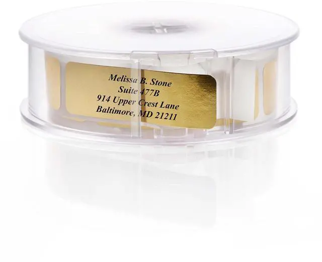 Main image of Gold Foil Personalized Return Address Labels with Elegant Dispenser - Roll of 250 Custom Stickers