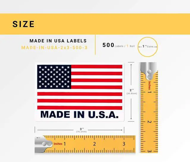 Alt view image 3 of 5 - Made in USA (Not Postage Stamps) (2" x 3") | Pre-Printed Labels/Stickers, 500 Labels per Roll, 28 Rolls