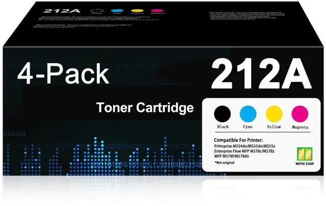 Main image of 212A Toner Cartridge 4 Pack Set (BK/C/M/Y) Replacement for HP 212X 212A | (With Chip) W2120A W2120X Color Enterprise M555dn M554dn M555x M555 M554 MFP M578 Series M578dn M578c M578f M578z Printer