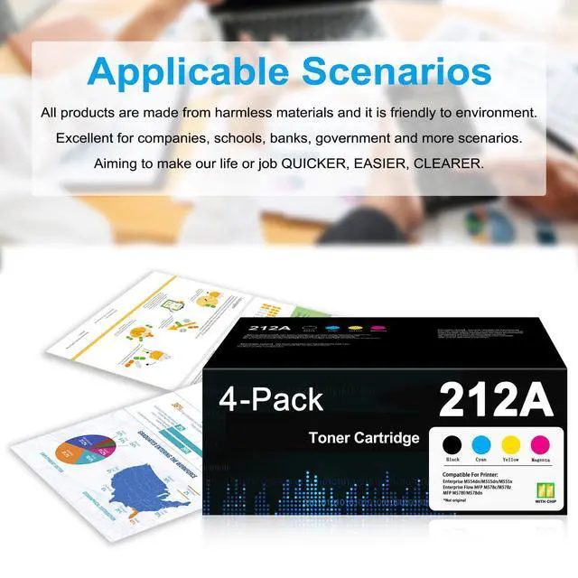 Alt view image 6 of 6 - 212A Toner Cartridge 4 Pack Set (BK/C/M/Y) Replacement for HP 212X 212A | (With Chip) W2120A W2120X Color Enterprise M555dn M554dn M555x M555 M554 MFP M578 Series M578dn M578c M578f M578z Printer