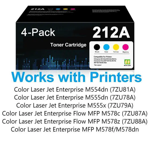 Alt view image 2 of 6 - 212A Toner Cartridge 4 Pack Set (BK/C/M/Y) Replacement for HP 212X 212A | (With Chip) W2120A W2120X Color Enterprise M555dn M554dn M555x M555 M554 MFP M578 Series M578dn M578c M578f M578z Printer