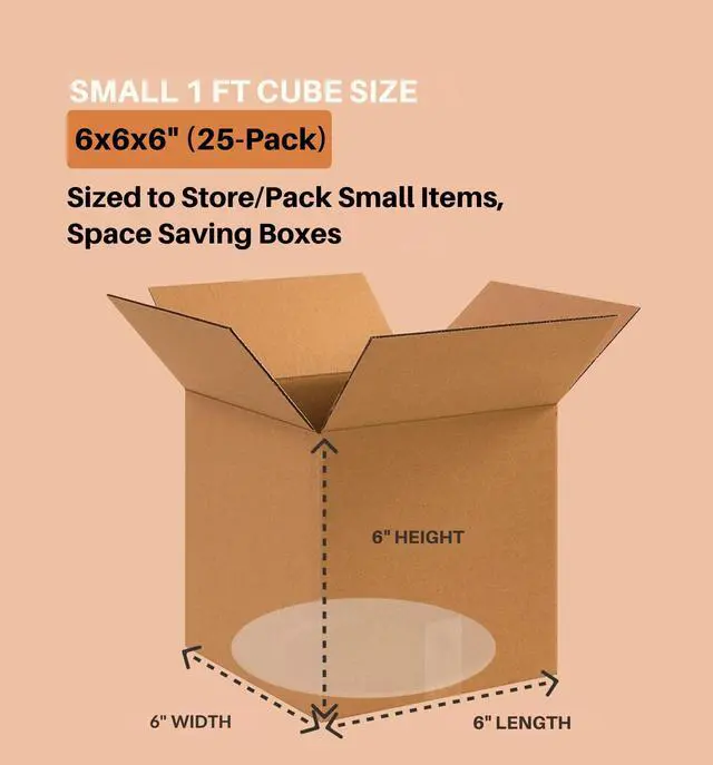 Alt view image 3 of 5 - Shipping Boxes 6"L x 6"W x 6"H (25-Pack) | Cube Corrugated Cardboard Box for Moving, Mailing, Packing, Packaging and Storage