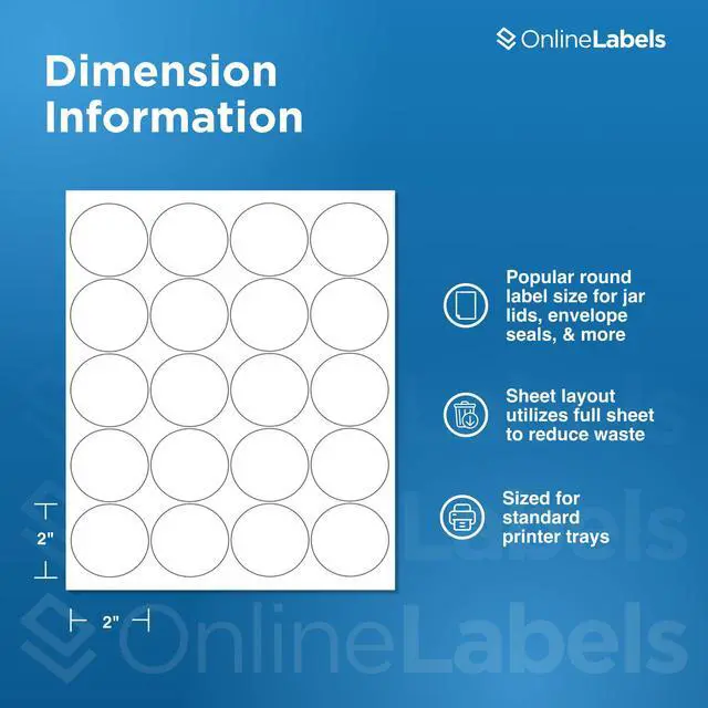 Alt view image 3 of 7 - OnlineLabels 2" Circle Labels - White Matte - Inkjet/Laser - 100 Sheets | Permanent Adhesive, Blank Round Labels, Inkjet & Laser Compatible, Ideal for Jar Lids, Product Packaging, & Favors
