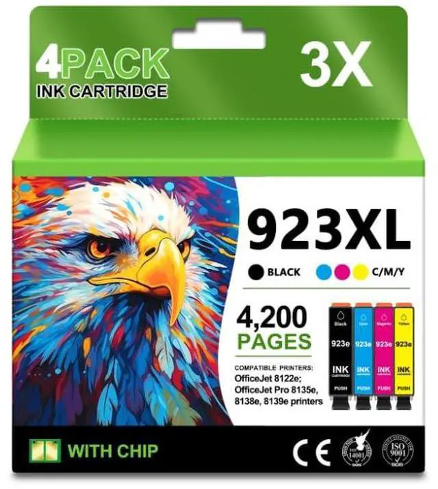 Main image of 923XL 923e 923 Ink Cartridges (4 Pack with Chip) | High Yield for OfficeJet Pro 8130e 8135e 8139e 8138e 8122e 8120 8124e 8125e 8130 8132e 8134e Printers