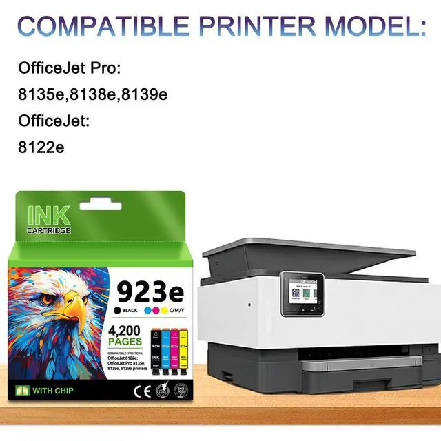 Alt view image 2 of 6 - 923XL 923e 923 Ink Cartridges (4 Pack with Chip) | High Yield for OfficeJet Pro 8130e 8135e 8139e 8138e 8122e 8120 8124e 8125e 8130 8132e 8134e Printers