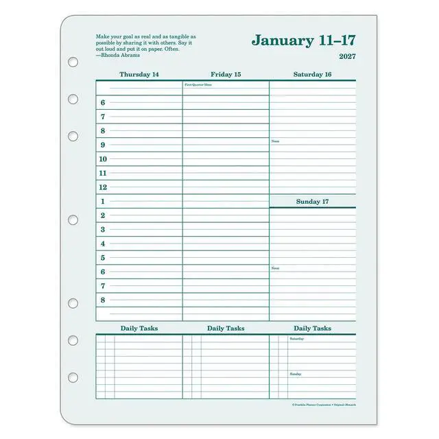 Alt view image 4 of 7 - FranklinCovey - Original Weekly Ring-Bound Planner (Monarch, Jan 2027 - Dec 2027)