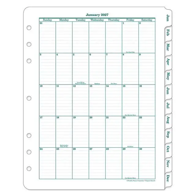 Alt view image 7 of 7 - FranklinCovey - Original Weekly Ring-Bound Planner (Monarch, Jan 2027 - Dec 2027)