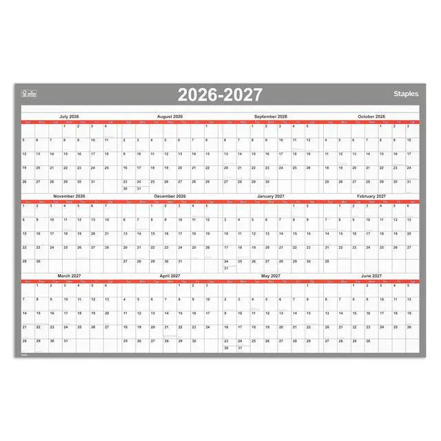 Alt view image 2 of 6 - 2026-2027 Academic Dry Erase Wall Calendar, 32x48 In, ST54274 | Reversible white/red/gray design for planning school-year schedules