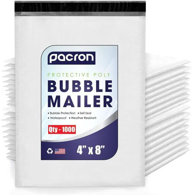 Main image of Waterproof Self-Seal Padded Poly Bubble Mailers 4x8, 1000-Pack | Ideal for jewelry, cosmetics, SD cards, USB cables & accessories. Tear-resistant, lightweight, cushioned interior