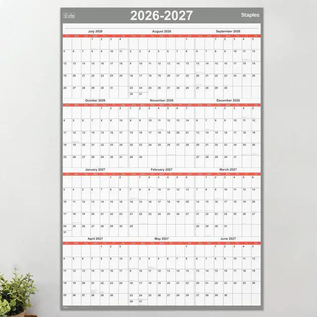 Alt view image 6 of 6 - 2026-2027 Academic Dry Erase Wall Calendar, 32x48 In, ST54274 | Reversible white/red/gray design for planning school-year schedules