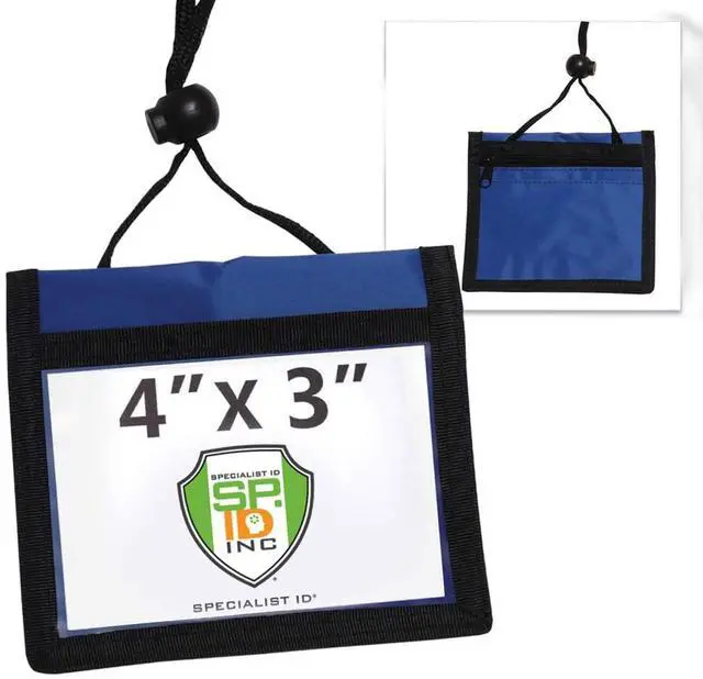 Main image of Bulk 25 Pack - Premium Multi-Pocket 4 X 3 Trade Show Credential Neck Wallets - 4X3 Inch Clear Window Pocket Display Horizontal Badge Holder with Adjustable Lanyard by (Royal Blue)