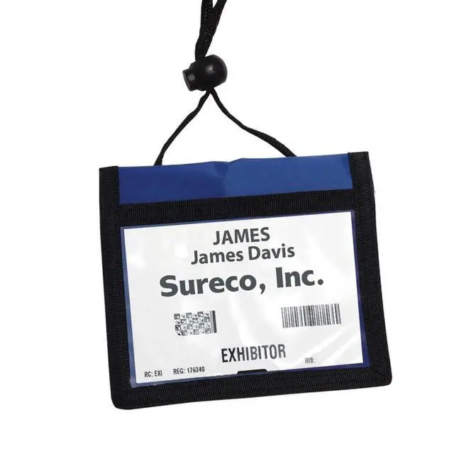 Alt view image 4 of 4 - Bulk 25 Pack - Premium Multi-Pocket 4 X 3 Trade Show Credential Neck Wallets - 4X3 Inch Clear Window Pocket Display Horizontal Badge Holder with Adjustable Lanyard by (Royal Blue)