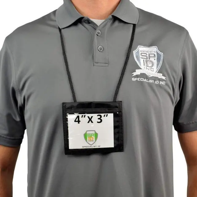 Alt view image 5 of 7 - Bulk 25 Pack - Nylon Neck Wallet Badge Holder w/Lanyard - 4 X 3 Credential & Travel Badge Holder with 3 Pockets - Clear Plastic 4X3 Horizontal Window, Zipper Pouch + by