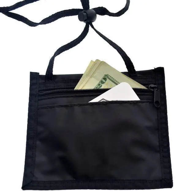 Alt view image 7 of 7 - Bulk 25 Pack - Nylon Neck Wallet Badge Holder w/Lanyard - 4 X 3 Credential & Travel Badge Holder with 3 Pockets - Clear Plastic 4X3 Horizontal Window, Zipper Pouch + by