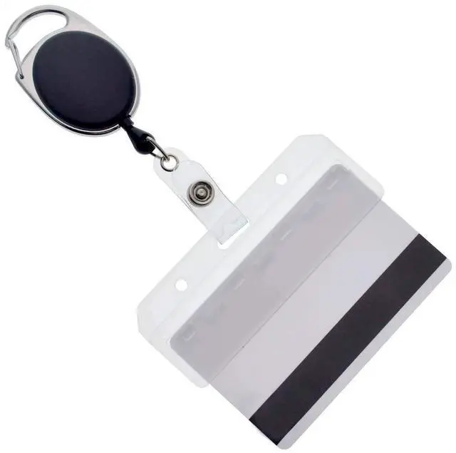 Main image of 5 Pack - Premium Carabiner Badge Reel with Half Card Holder - Mag Stripe Exposed ID Holder for Swipe Cards Access Control POS Retractable by (Black)