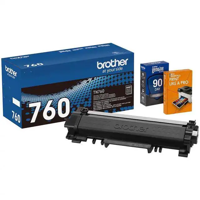 Main image of Genuine TN760 Black High Yield Toner Cartridge, Up to 3,000 Pages, Bundle with Deco Essentials Printer eBook, for HL-L2350DW, MFC-L2710DW, MFC-L2750DW, HL-L2395DW
