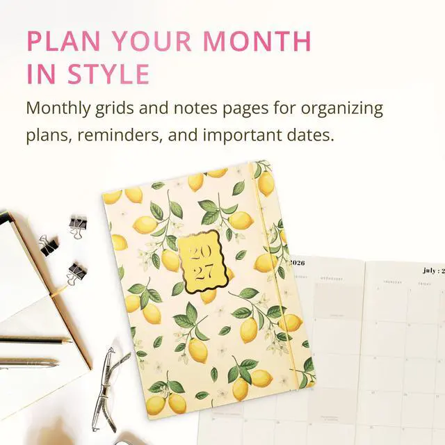 Alt view image 2 of 7 - 18 Month Planner/Calendar, July 2026 Dec. 2027 Lemons Monthly Planner, Holidays, Notes Pages, 8 x 10