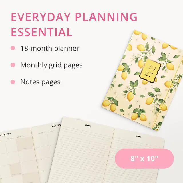 Alt view image 3 of 7 - 18 Month Planner/Calendar, July 2026 Dec. 2027 Lemons Monthly Planner, Holidays, Notes Pages, 8 x 10
