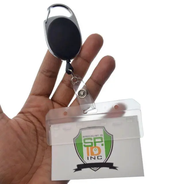 Alt view image 4 of 7 - 5 Pack - Premium Carabiner Badge Reel with Half Card Holder - Mag Stripe Exposed ID Holder for Swipe Cards Access Control POS Retractable by (Black)