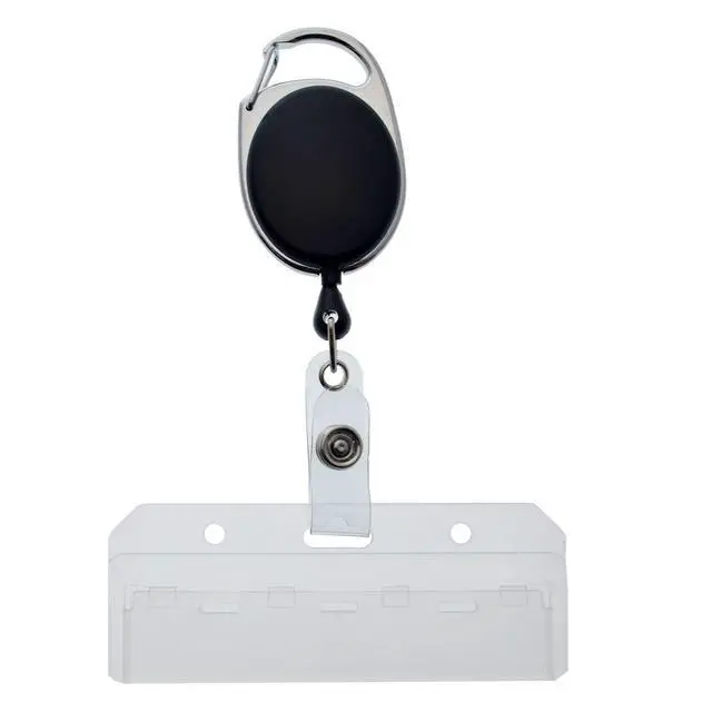 Alt view image 7 of 7 - 5 Pack - Premium Carabiner Badge Reel with Half Card Holder - Mag Stripe Exposed ID Holder for Swipe Cards Access Control POS Retractable by (Black)