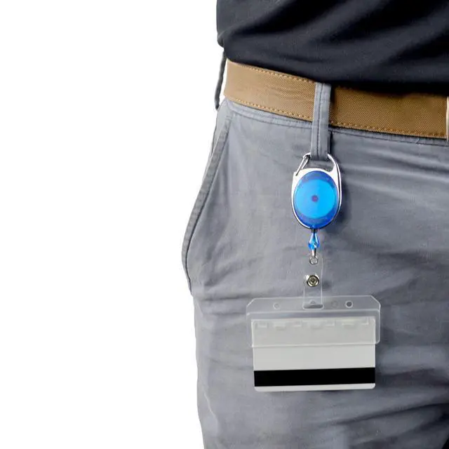 Alt view image 6 of 7 - 5 Pack - Premium Carabiner Badge Reel with Half Card Holder - Mag Stripe Exposed ID Holder for Swipe Cards Access Control POS Retractable by (Blue)