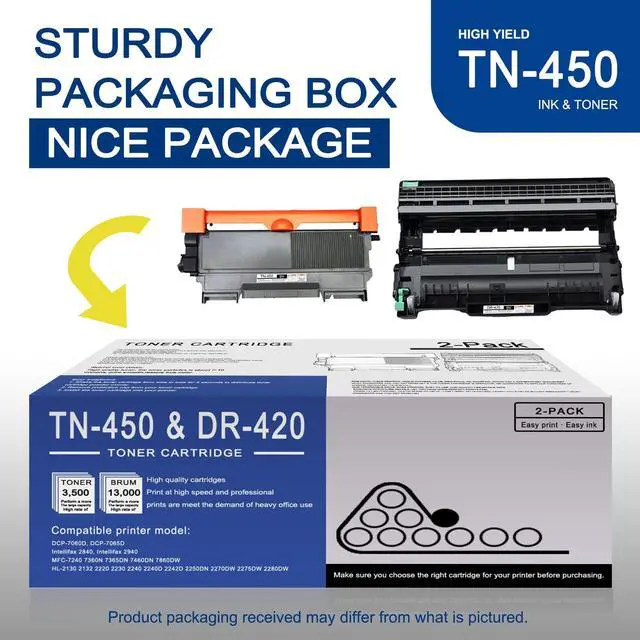 Alt view image 5 of 6 - 1 Pack TN450 TN-450 Toner Cartridge and 1 Pack DR420 DR-420 Drum Unit: Compatible TN450 DR420 Replacement for Brother TN450 7065DN IntelliFax-2840 2940 HL-2220 2230 2275DW MFC-7240 7360N Printer