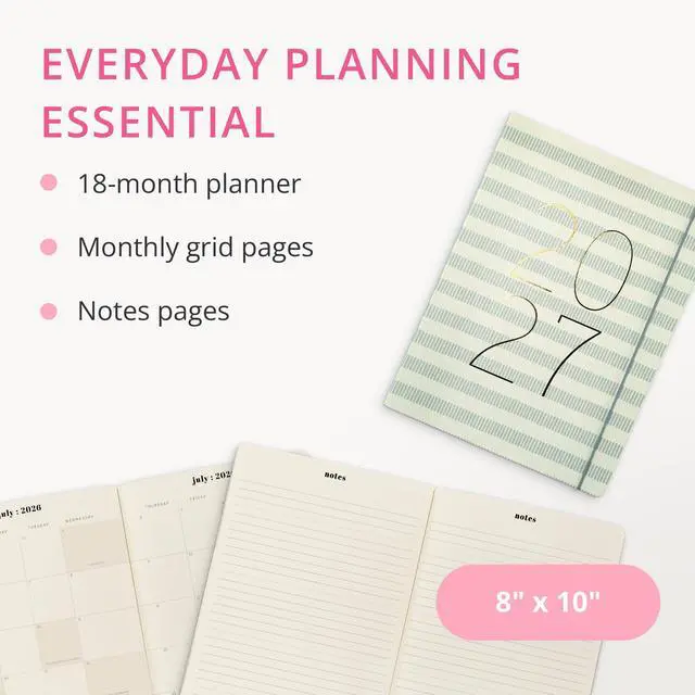 Alt view image 3 of 7 - 18 Month Planner/Calendar, July 2026 Dec. 2027 Dashes Monthly Planner, Holidays, Notes Pages, 8 x 10