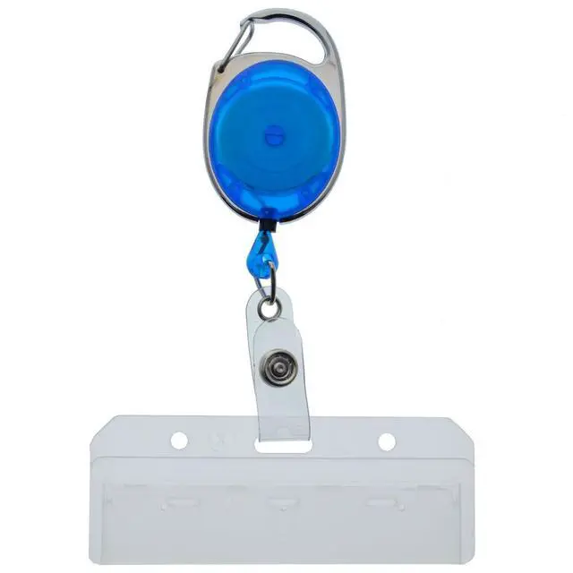Alt view image 7 of 7 - 5 Pack - Premium Carabiner Badge Reel with Half Card Holder - Mag Stripe Exposed ID Holder for Swipe Cards Access Control POS Retractable by (Blue)